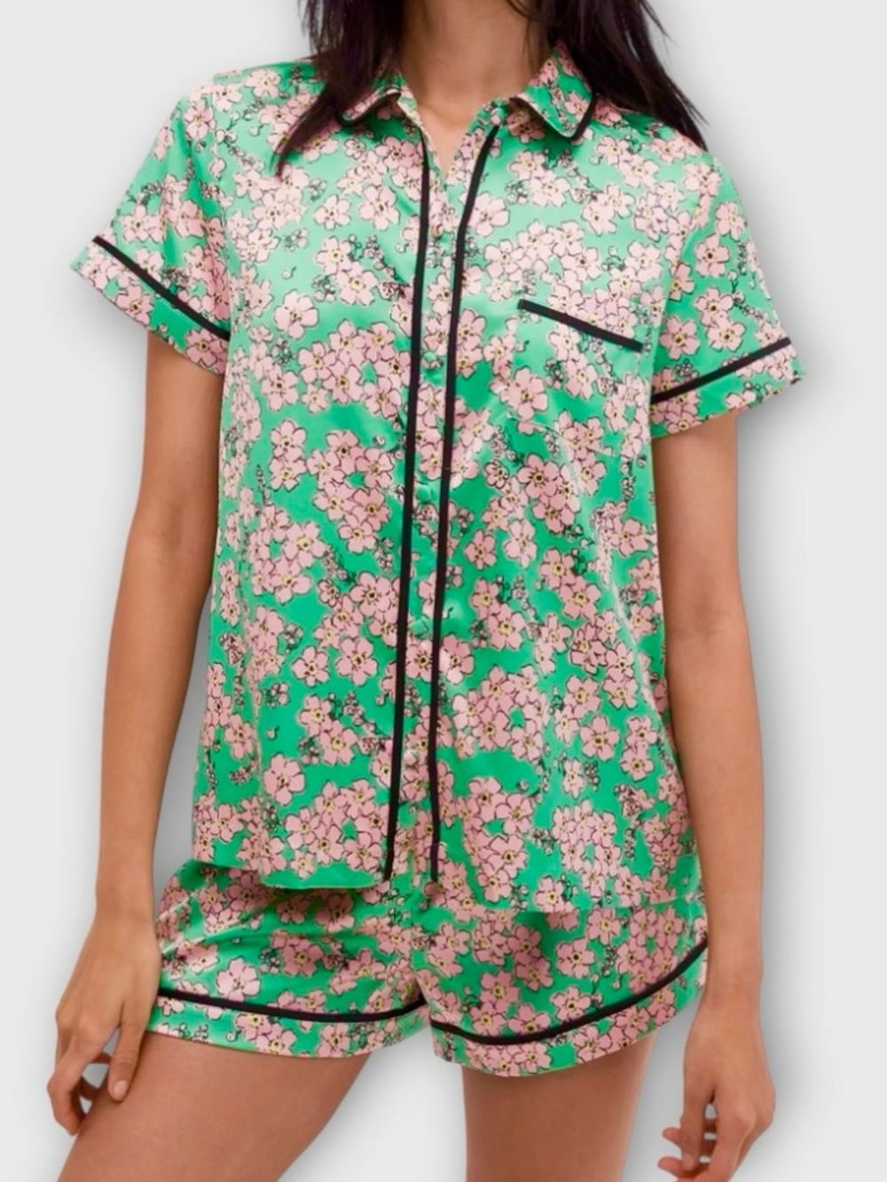 Kate Spade Floral 2 Piece Pj Shirt and Shorts Set Size Small Pink and Green